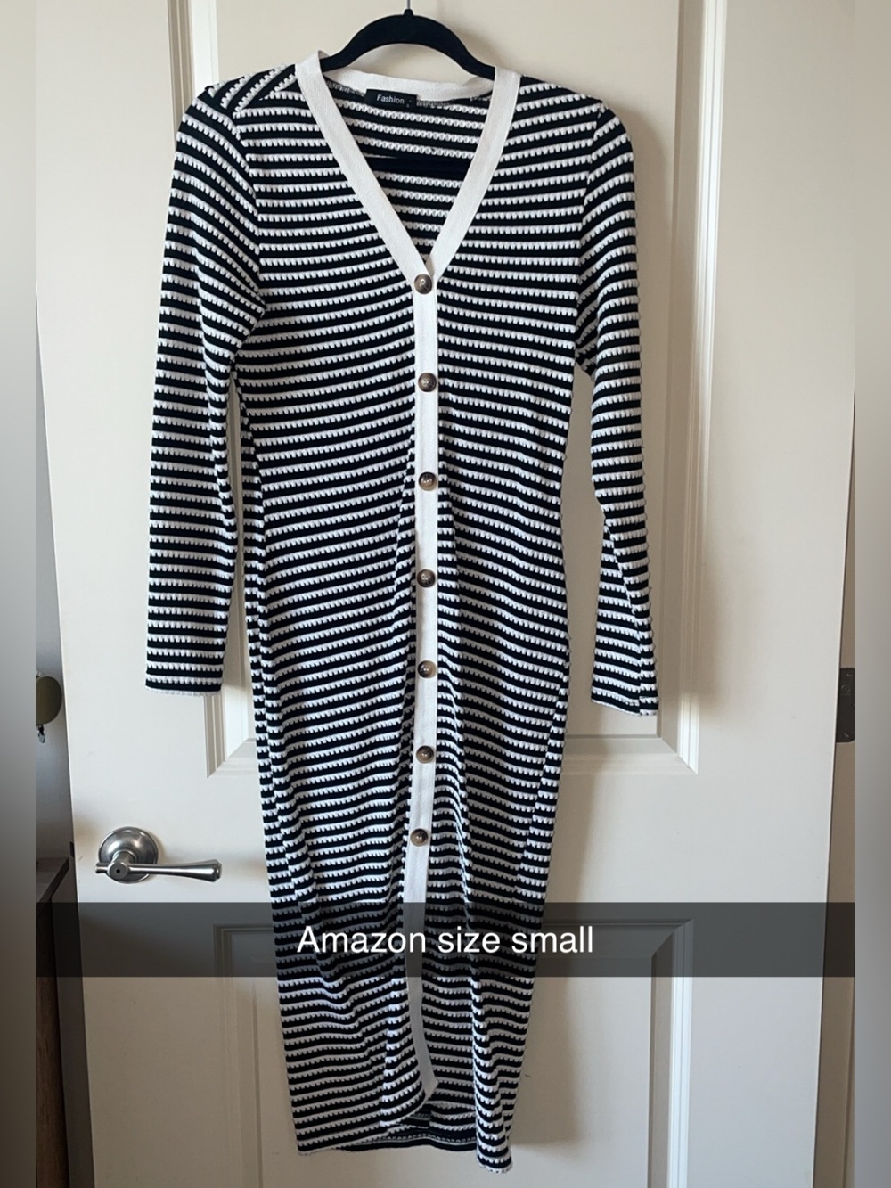 Amazon Black and White Striped Long Sleeve Button-Front Dress
